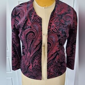 DRESS BARN COLLECTION BLACK VELVETEEN JACKET BLAZER RED GLITTER SPARKLE WOMEN 14
